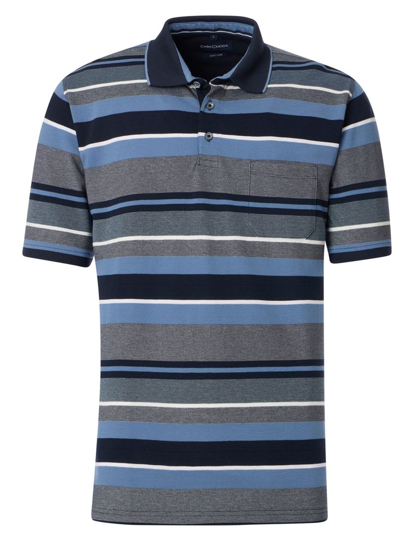 Casa Moda polo korte mouw gestreept blauw grijs pique