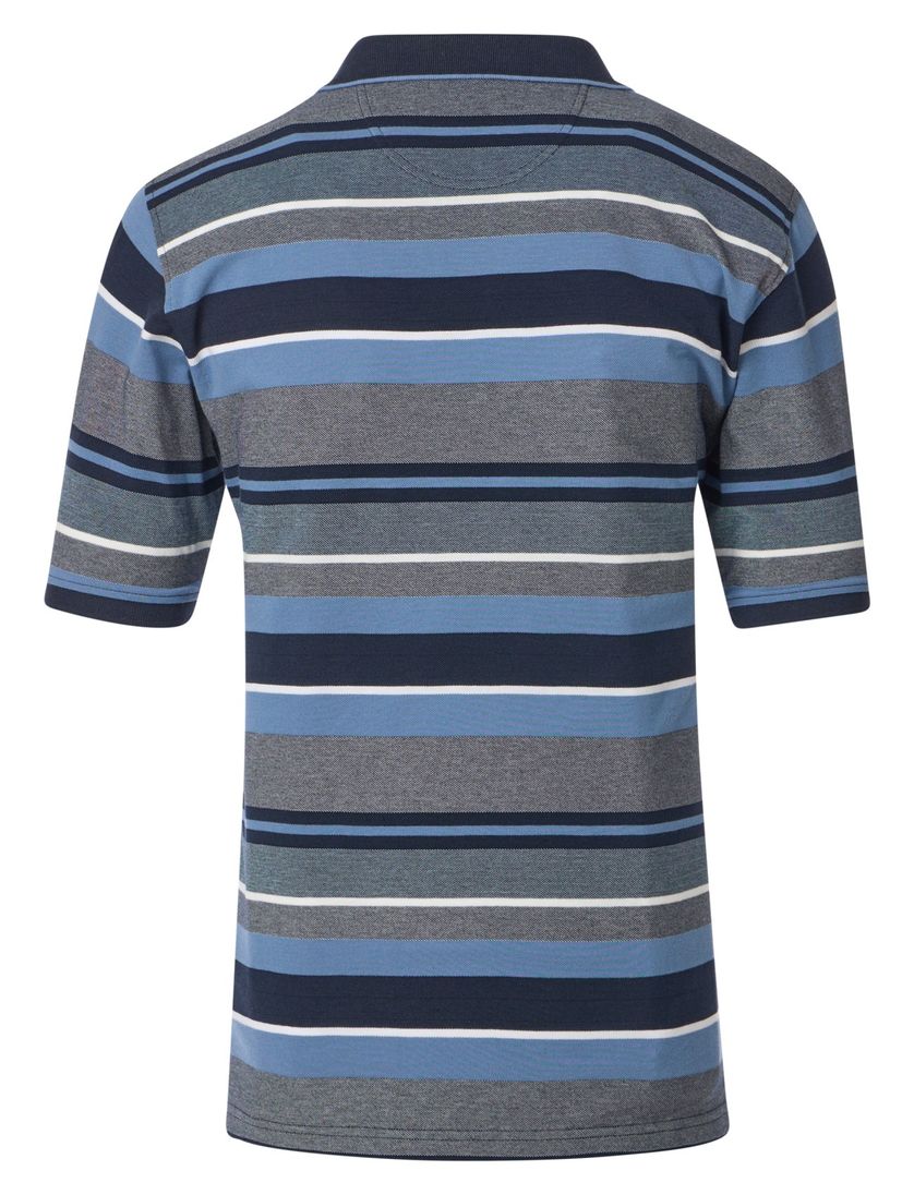 Casa Moda polo korte mouw gestreept blauw grijs pique