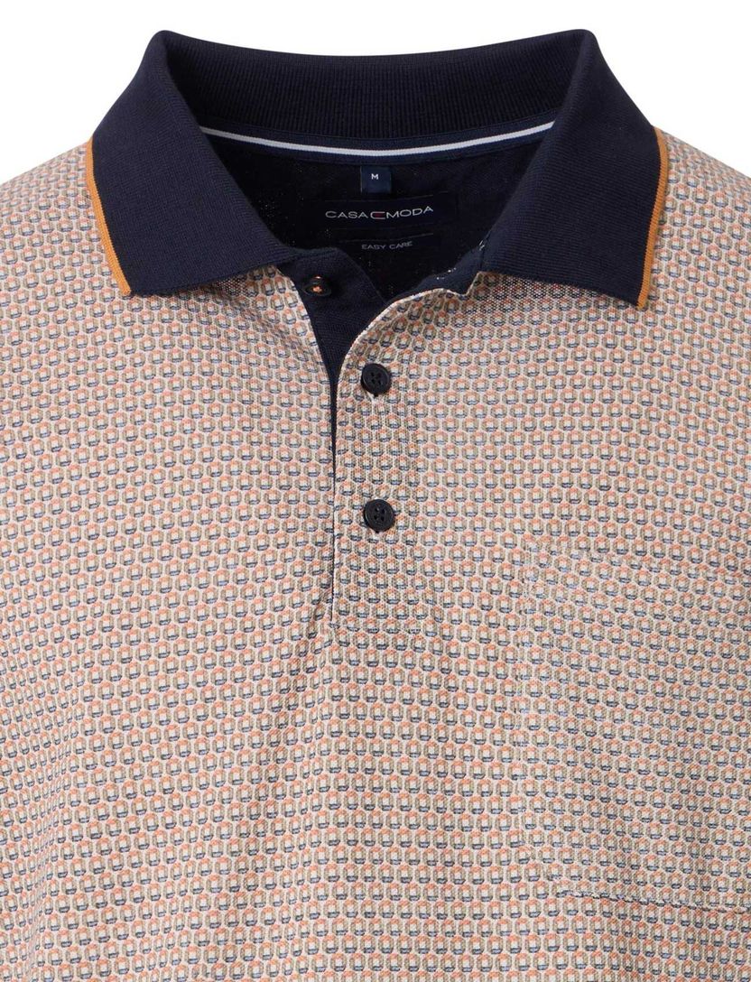 Casa Moda polo donkerblauw geprint met borstzak