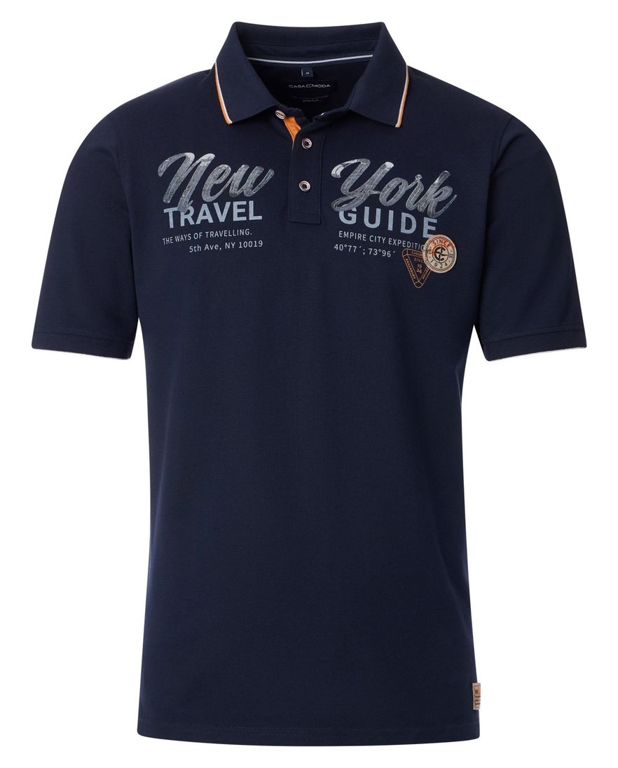 Casa Moda polo donkerblauw opdruk korte mouw