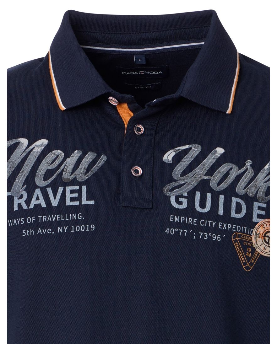 Casa Moda polo donkerblauw opdruk korte mouw