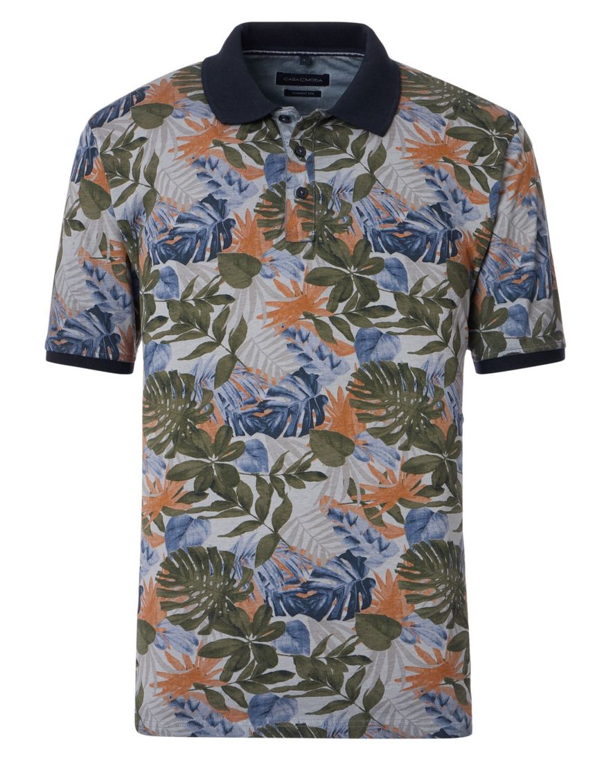 Casa Moda polo blauw bladeren geprint