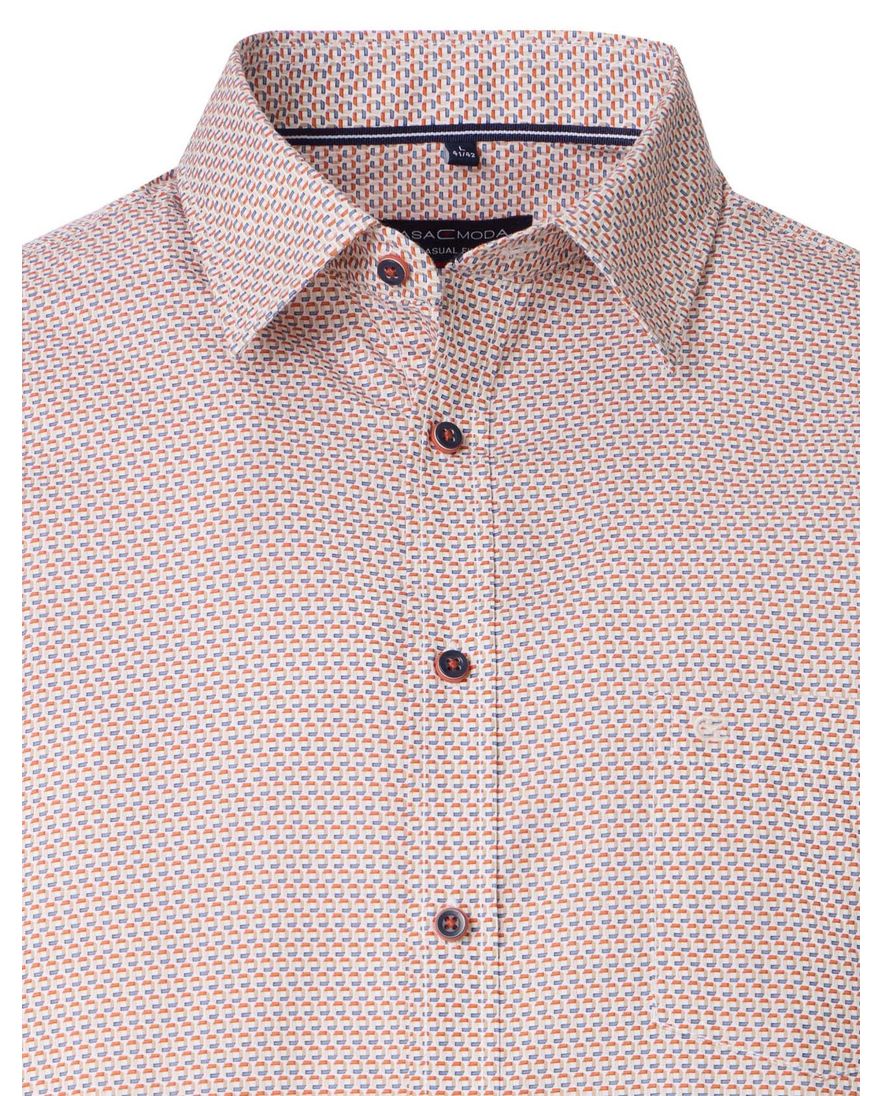 Casa Moda overhemd korte mouw geprint oranje wijde fit