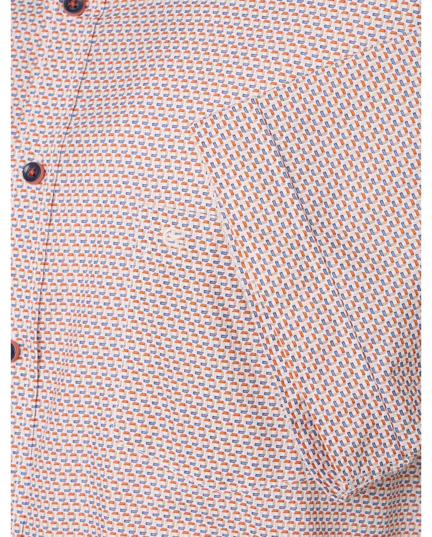 Casa Moda overhemd korte mouw geprint oranje wijde fit