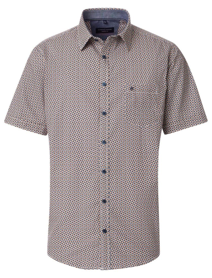 Casa Moda overhemd oranje korte mouw wijde fit geprint