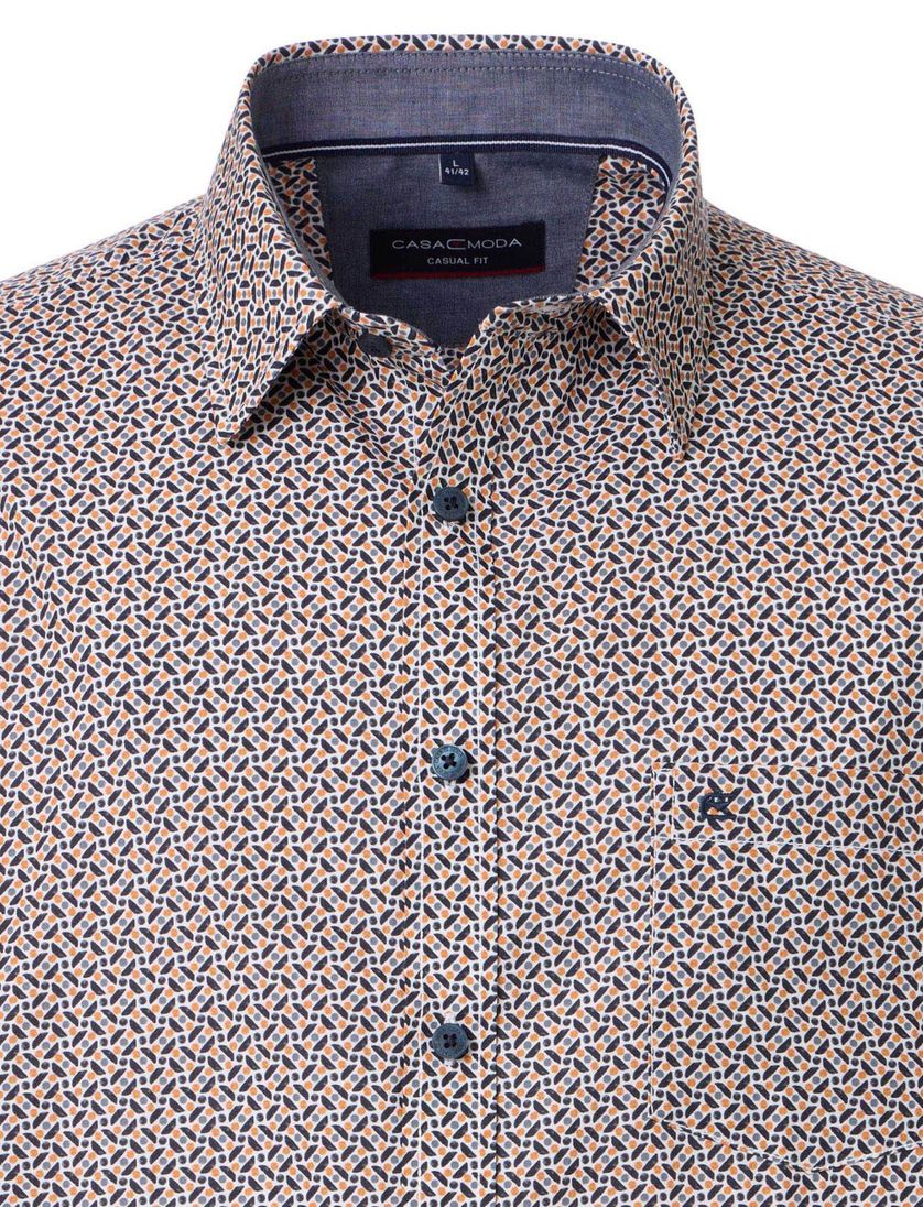 Casa Moda overhemd oranje korte mouw wijde fit geprint