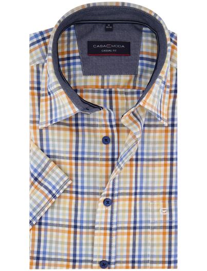Casa Moda Casa Moda overhemd korte mouw oranje geruit borstzak