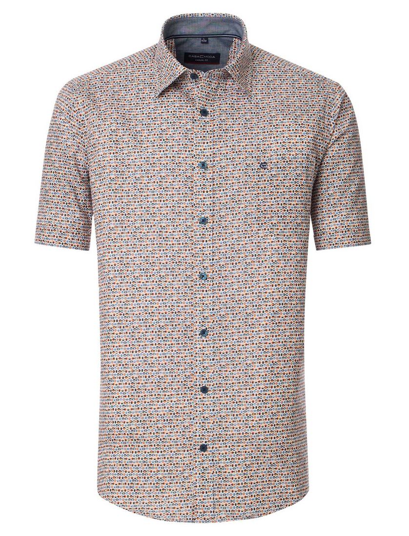 Casa Moda overhemd oranje geprint Casual Fit