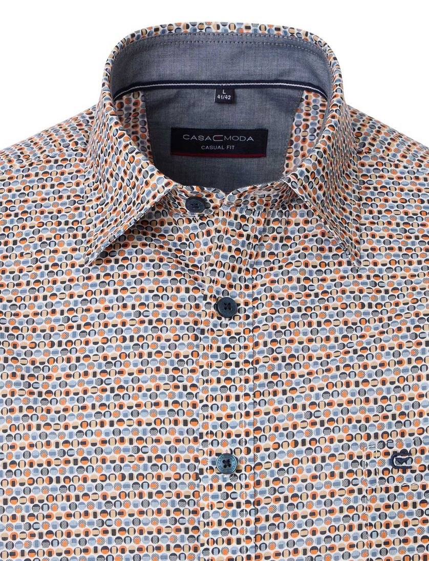 Casa Moda overhemd oranje geprint Casual Fit