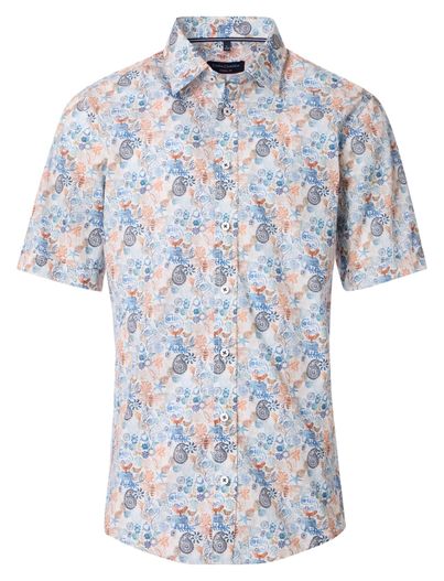 Casa Moda Casa Moda overhemd geprint blauw korte mouw katoen