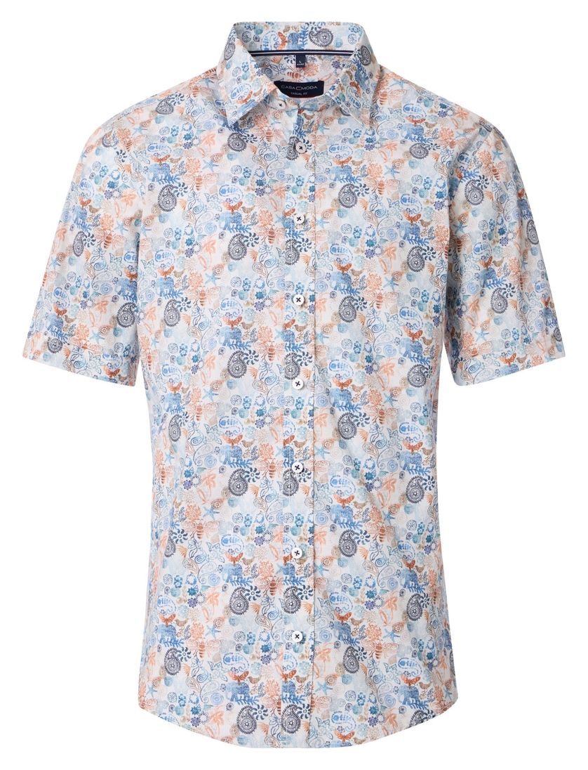 Casa Moda overhemd geprint blauw korte mouw katoen