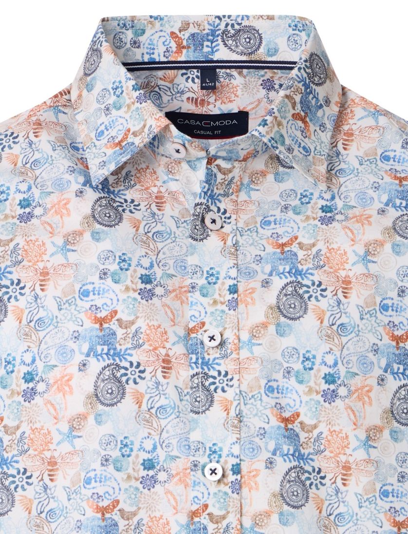 Casa Moda overhemd geprint blauw korte mouw katoen