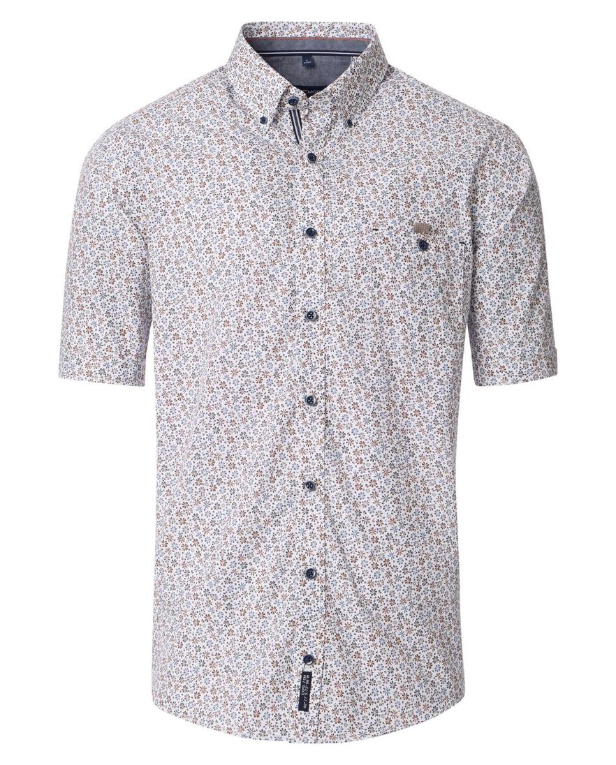 Casa Moda overhemd geprint oranje en blauw katoen