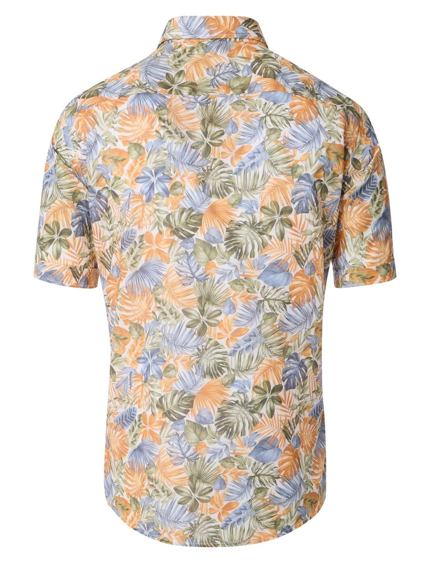 Casa Moda overhemd oranje korte mouw geprint katoen