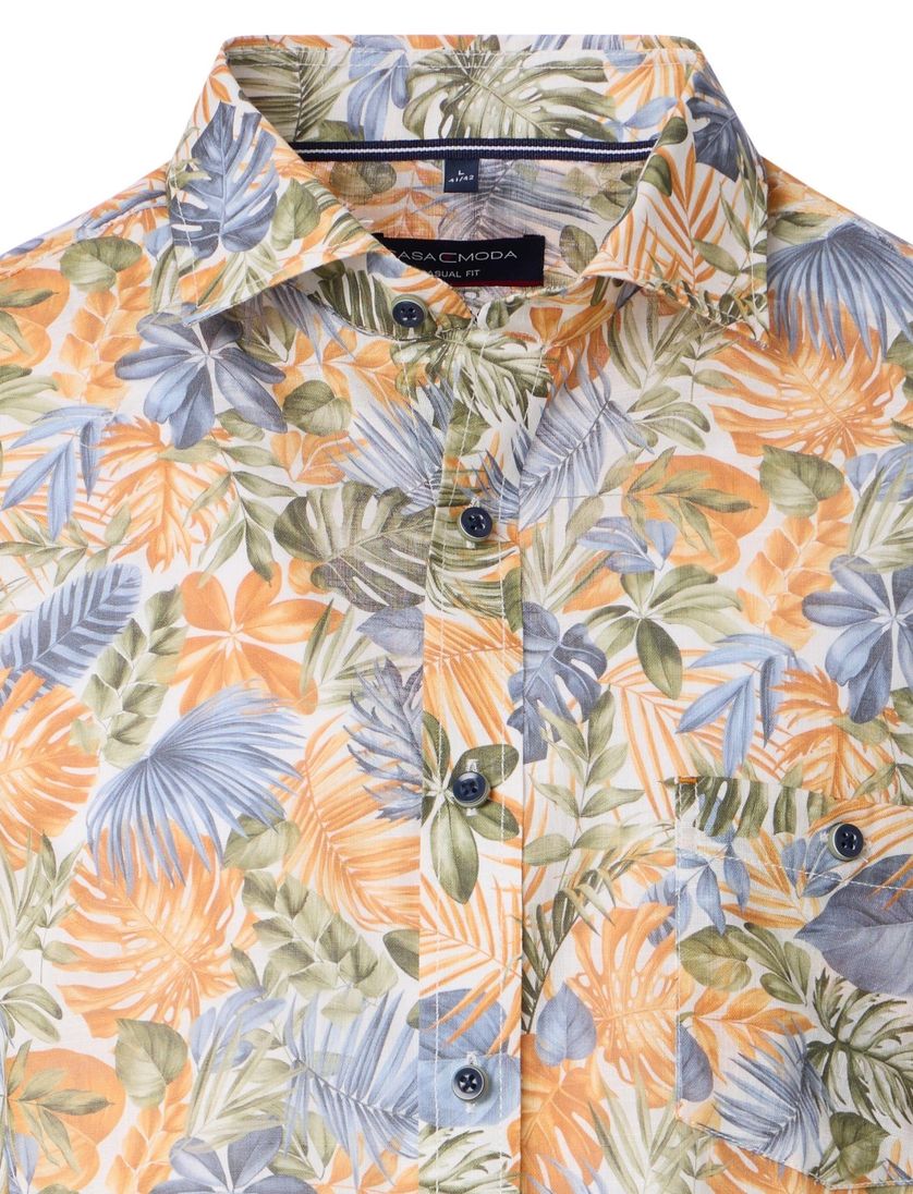 Casa Moda overhemd oranje korte mouw geprint katoen