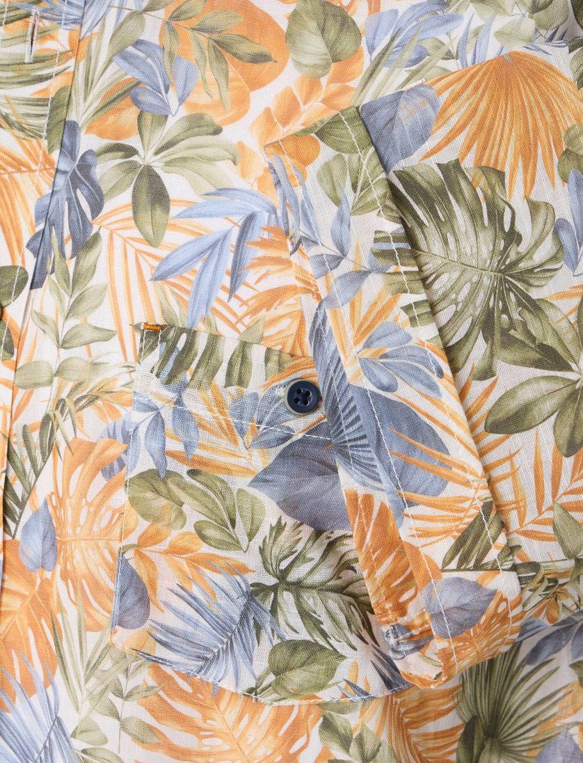 Casa Moda overhemd oranje korte mouw geprint katoen