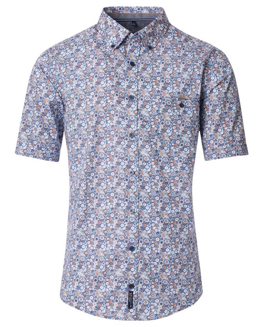 Casa Moda Casaul Fit overhemd blauw geprint borstzak