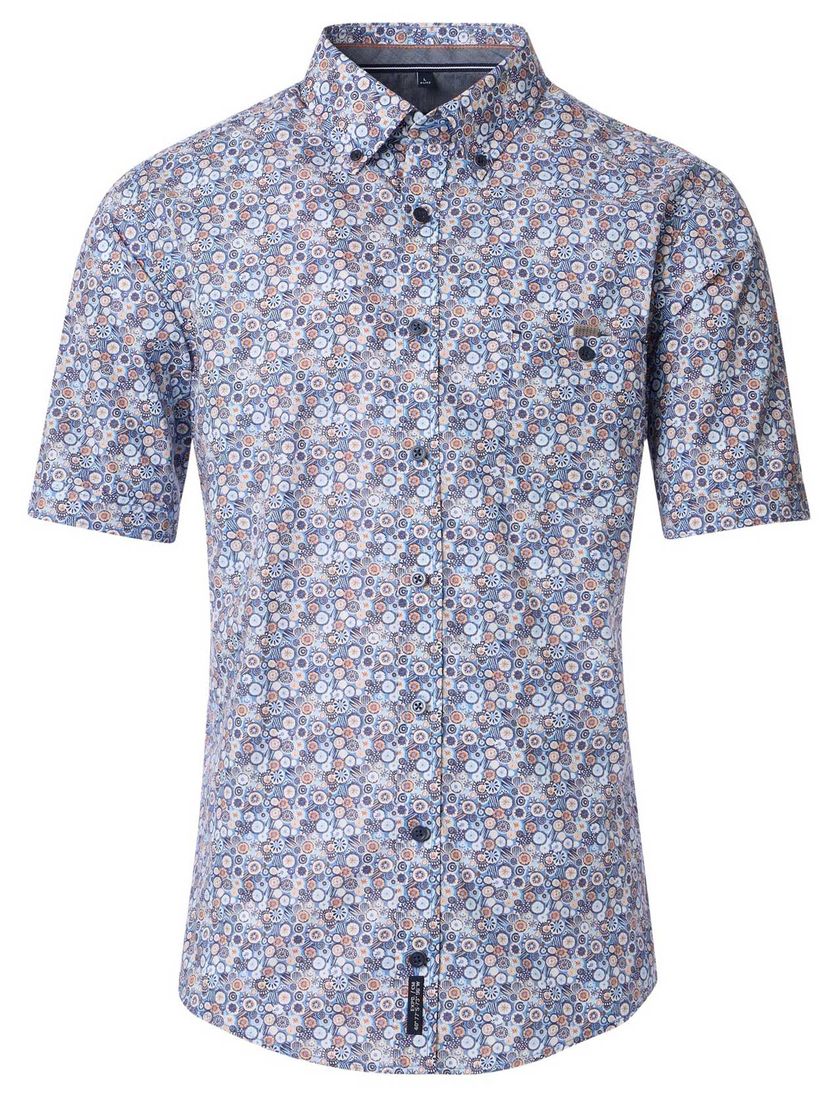 Casa Moda overhemd blauw geprint 100% katoen Casual Fit