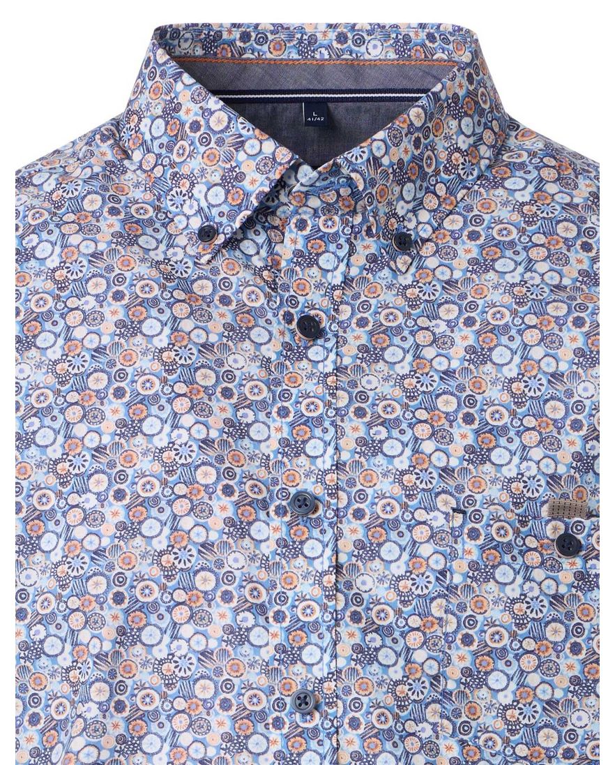 Casa Moda Casaul Fit overhemd blauw geprint borstzak