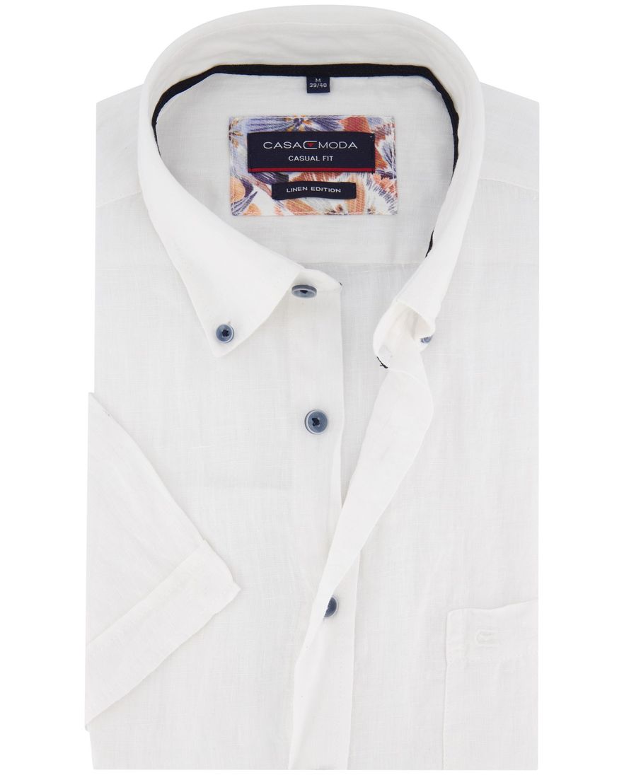 Casa Moda overhemd button-down linnen wit effen wijde fit