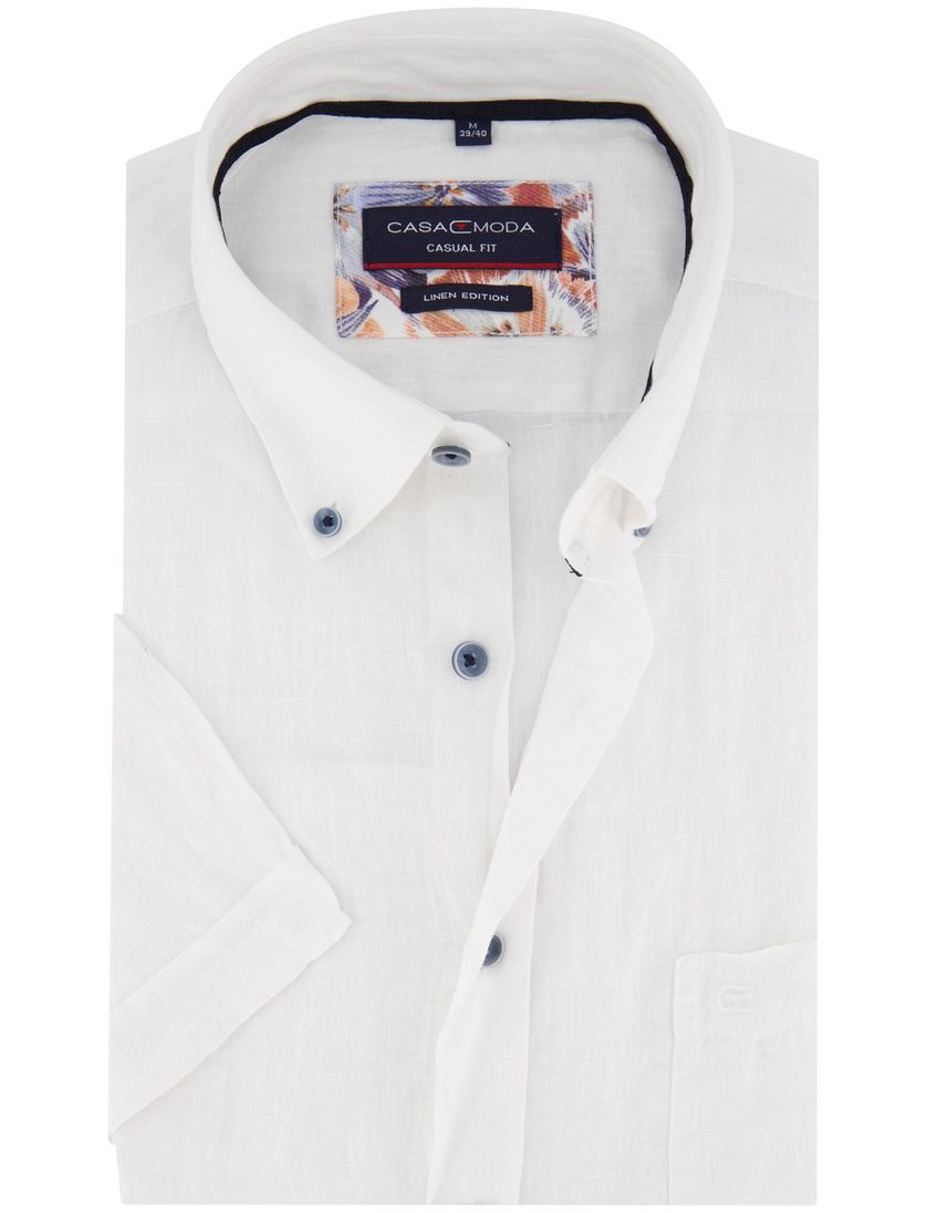 linnen Casa Moda overhemd button-down effen wit wijde fit