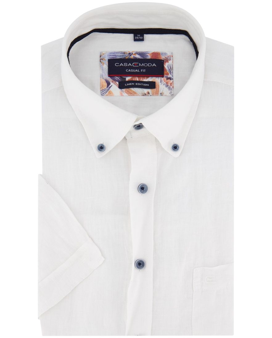 Casa Moda overhemd button-down linnen wit effen wijde fit