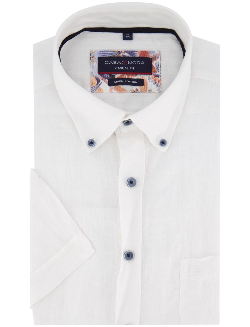linnen Casa Moda overhemd button-down effen wit wijde fit