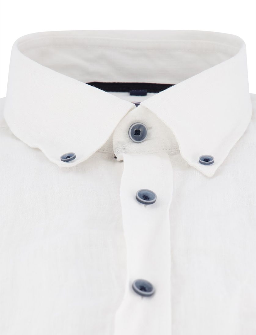 linnen Casa Moda overhemd button-down effen wit wijde fit