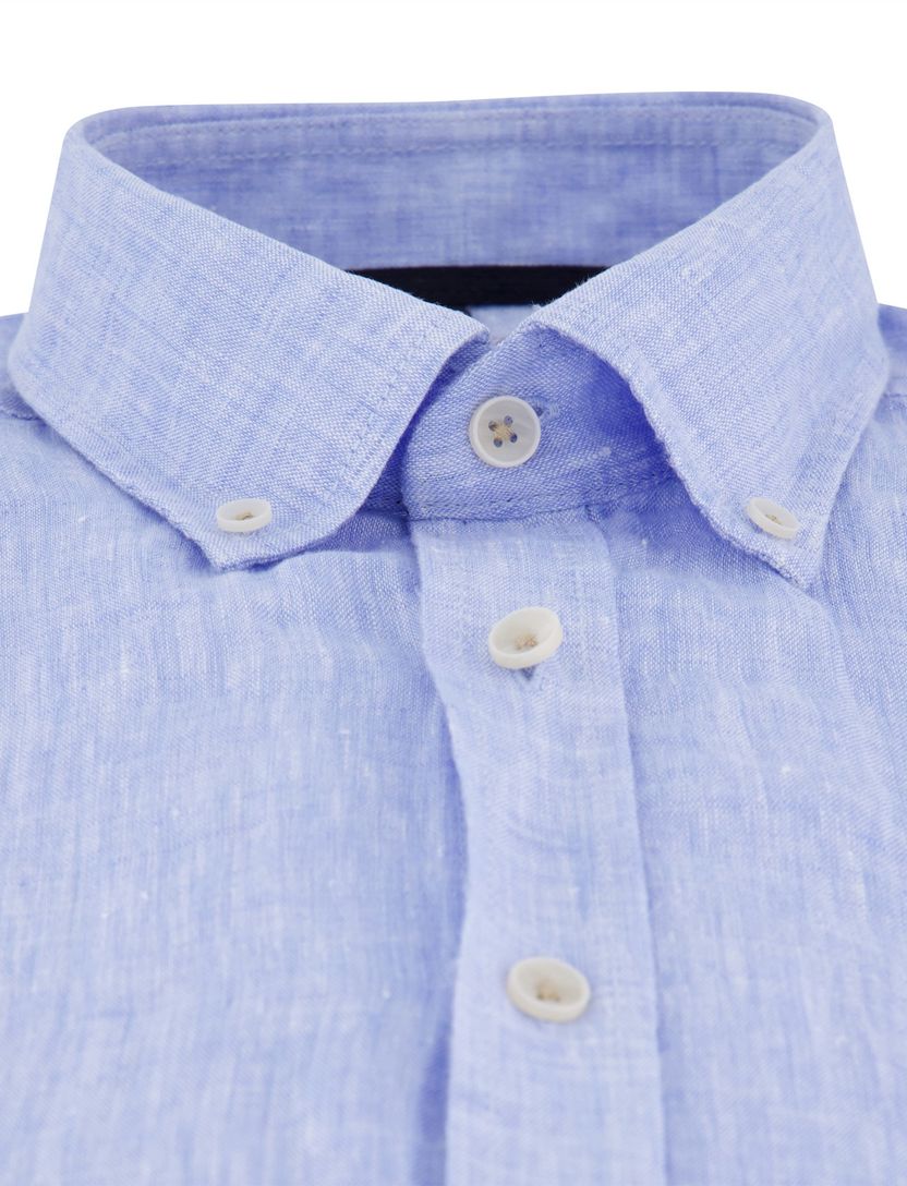 Casa Moda overhemd korte mouw blauw linnen wijde fit
