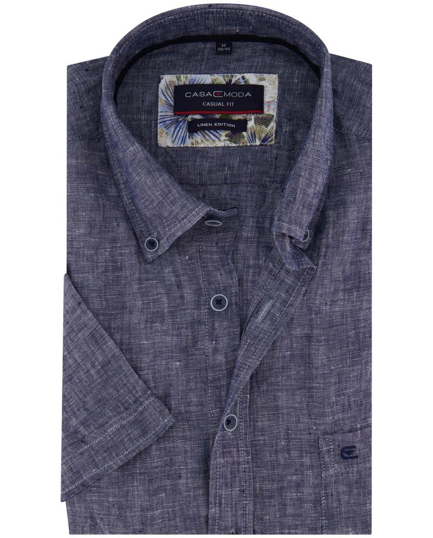 Casa Moda linnen korte mouw blauw effen wijde fit