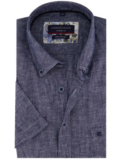 Casa Moda linnen Casa Moda overhemd korte mouw blauw effen wijde fit