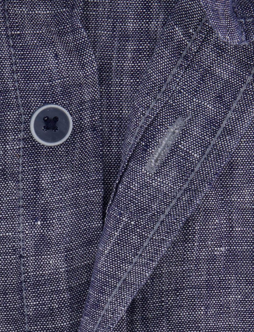 linnen Casa Moda overhemd korte mouw blauw effen wijde fit