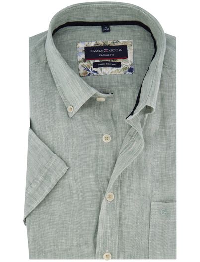 Casa Moda Casa Moda korte mouw overhemd lichtgroen linnen wijde fit