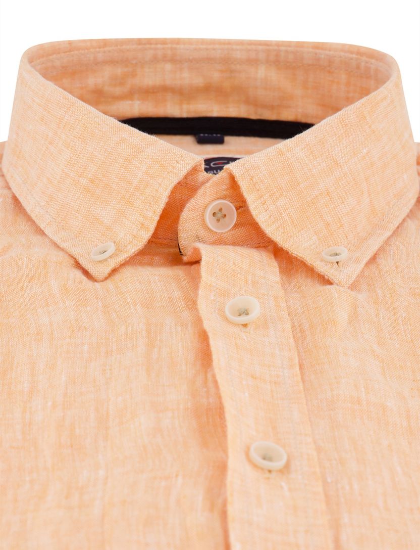 linnen Casa Moda korte mouw overhemd oranje wijde fit