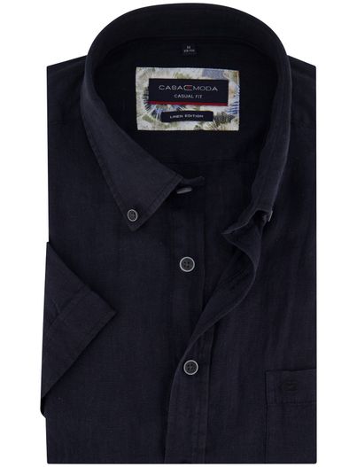 Casa Moda Casa Moda overhemd korte mouw linnen zwart wijde fit