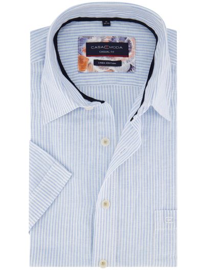 Casa Moda Casa Moda blauw gestreept mouw overhemd linnen borstzak