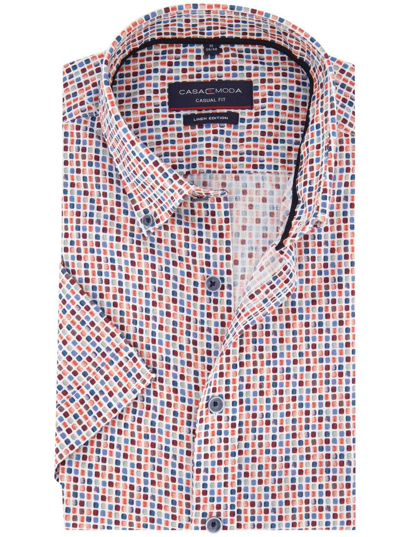 Casa Moda overhemd korte mouw geprint rood linnen