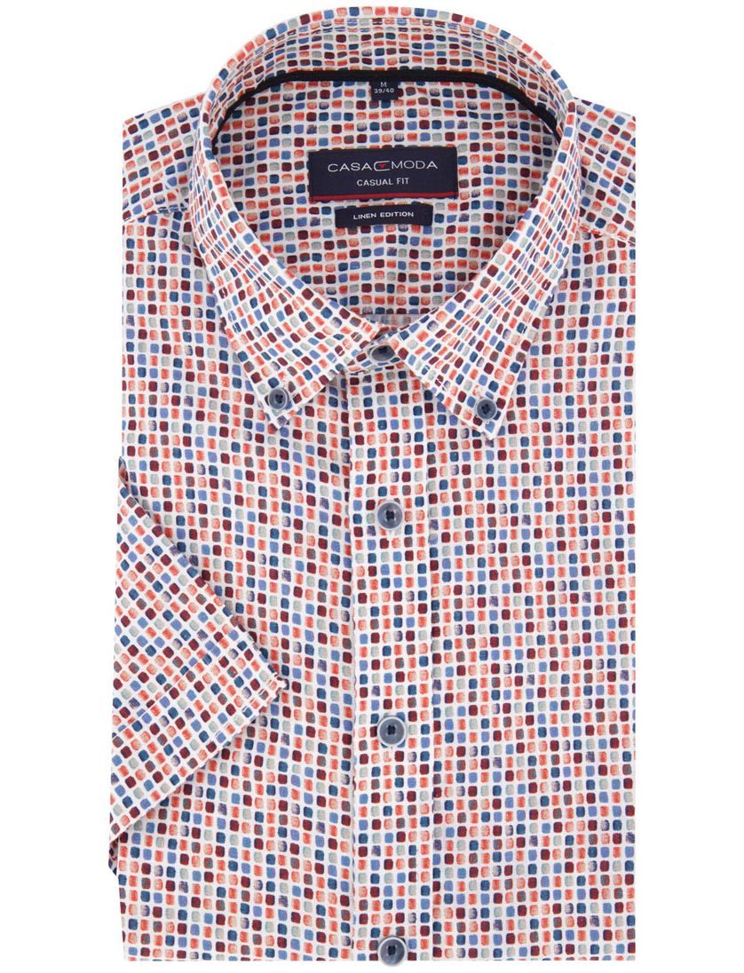 Casa Moda overhemd korte mouw geprint rood linnen