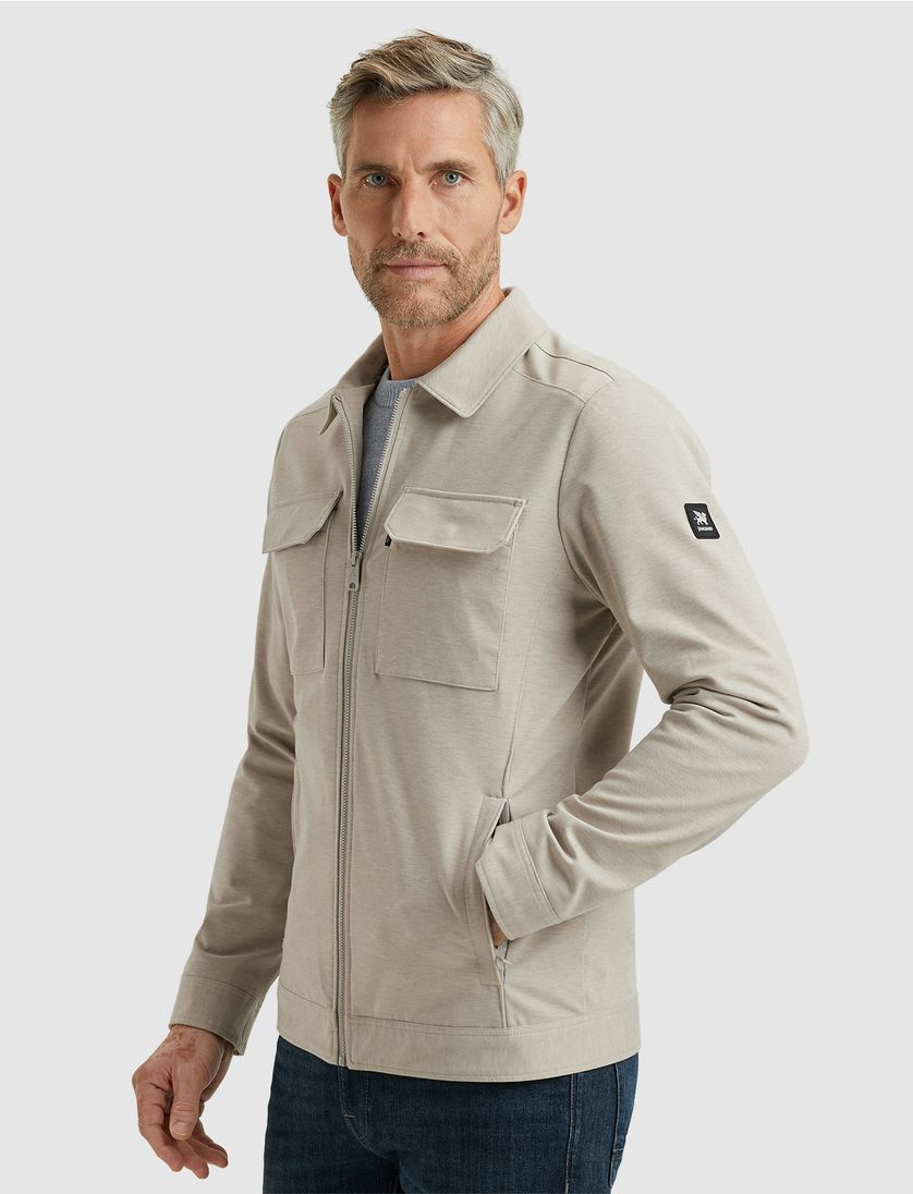 Vanguard overshirt effen beige normale fit borstzakken