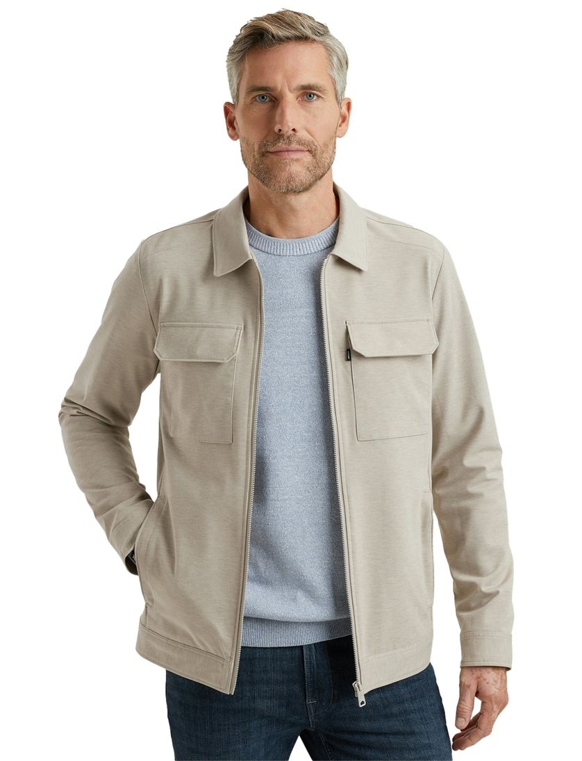Vanguard overshirt effen beige normale fit borstzakken