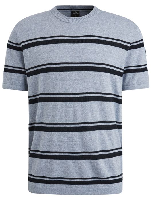 Vanguard T-shirt gestreept blauw Cotton Linen Blend