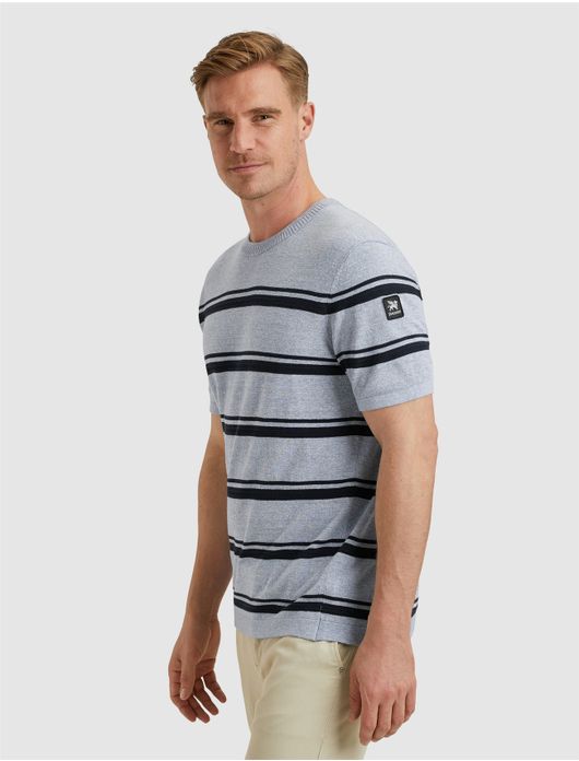 Vanguard T-shirt gestreept blauw Cotton Linen Blend