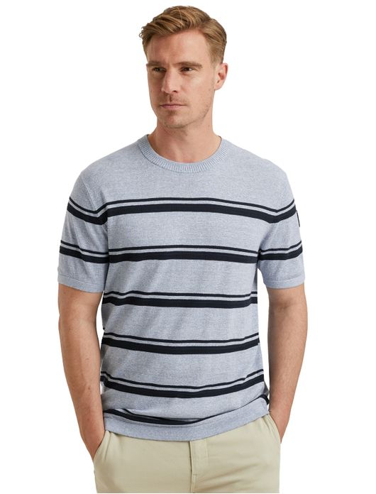Vanguard T-shirt gestreept blauw Cotton Linen Blend