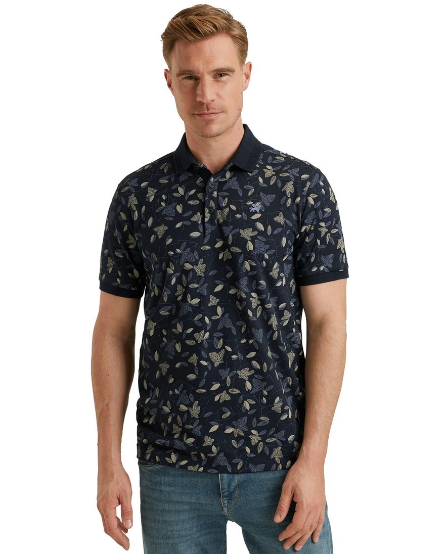 Vanguard polo korte mouw donkerblauw geprint pique