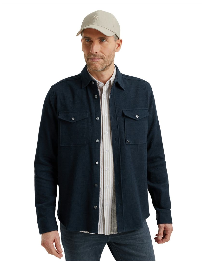 Vanguard overshirt donkerblauw effen normale fit