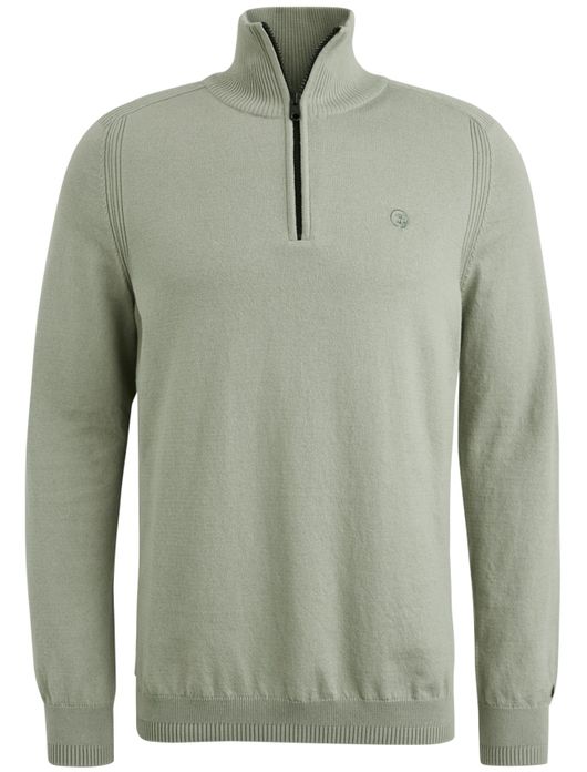 Cast Iron half zip trui groen effen