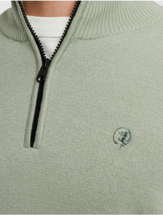 Cast Iron half zip trui groen effen