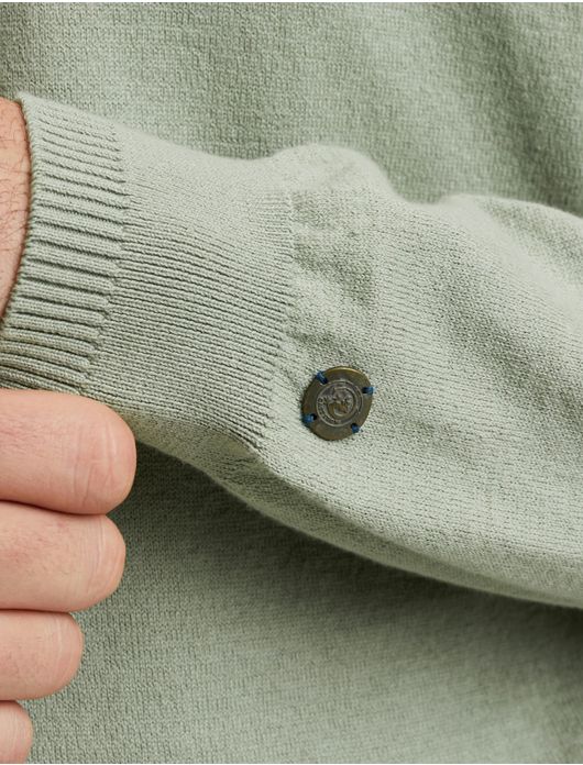 Cast Iron half zip trui groen effen