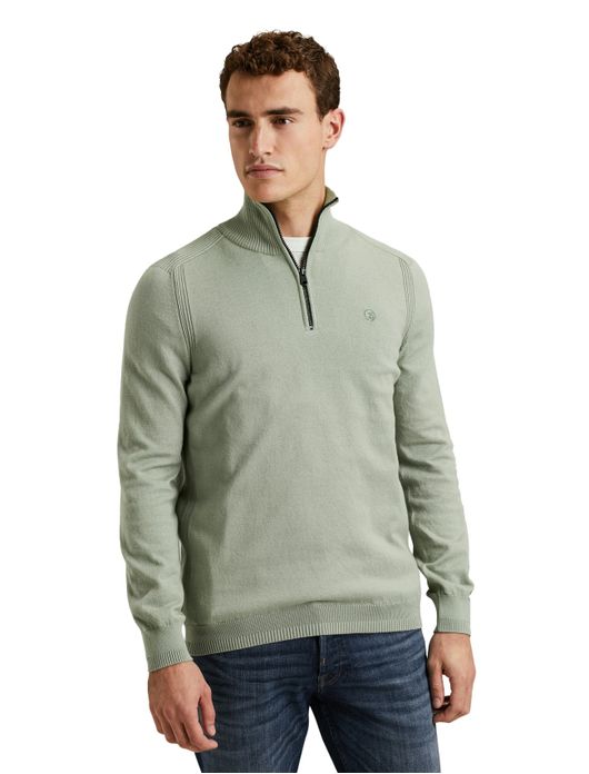 Cast Iron half zip trui groen effen