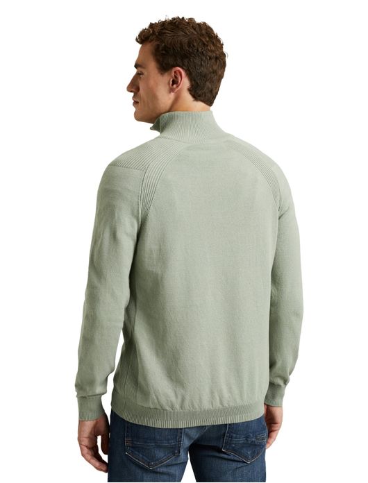 Cast Iron half zip trui groen effen